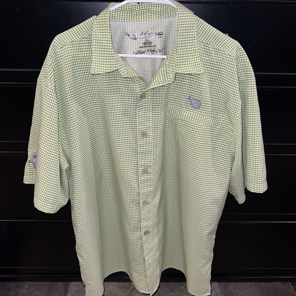 MOJO XL Men's Green White Check Fishing Shirt S/S